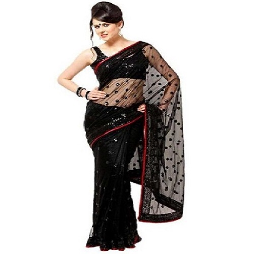 designer black net saree