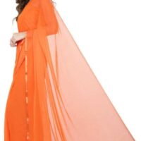 Self Design Orange Chiffon Saree Unstitched, Latest Fashion