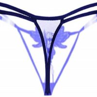 Women Butterfly Blue Thong Panty With Pearl On V Area