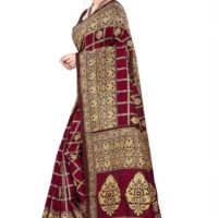 Red Woven Kanjivaram Silk Blend, Pure Cotton Saree  (Multicolor)