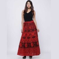Wrap Around Red Skirt Printed For Women and girls