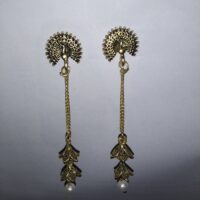 Oxidised Peacock Danglers Silver Earrings With White Pearl