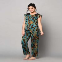 Printed Multicolor Satin Top & Pyjama Set for Women & girls