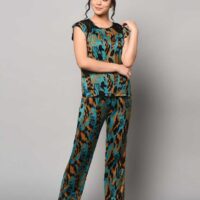 Printed Multicolor Satin Top & Pyjama Set for Women & girls