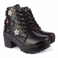 Synthetic Leather Casual Boots Shoes For Women (Black)