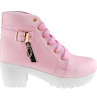 Leather Casual Stylish Look Boots Shoes For Women (Pink)