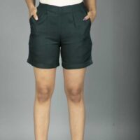 Solid Green Women Regular Shorts