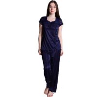 Women Solid Blue (Navy Blue) Top & Pyjama Set