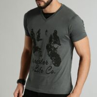 Men Grey & Black Printed T-shirt