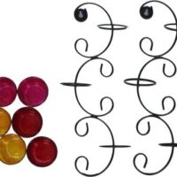 Set of 2 Wall sconces 39.37cm long with 6 Glass Cup Candle Holders and bonus Tealight Candles Iron 6 – Cup Tealight Holder Set (Multicolor, Pack of 2)