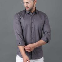 Men Slim Fit Casual Shirt Solid Collar (Grey)