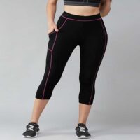 Solid Black, Pink Tights For Women