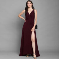 Women Fit and Flare Slit Dress (Maroon)