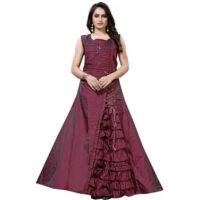 Solid Silk Blend Stitched Flared/A-line Gown (Maroon)