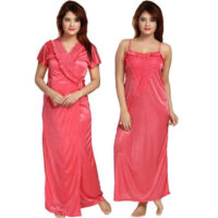 Pink Nighty With Robe For Women & Girls