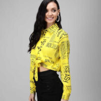 Printed Women Yellow Top, Casual, Regular Sleeves