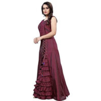 Solid Silk Blend Stitched Flared/A-line Gown (Maroon)
