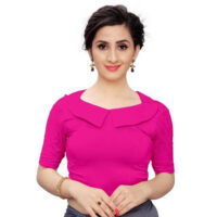 Band Collar Cotton Blouse For Women (Pink)