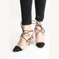 Women Black Heels Sandal With Laces Up