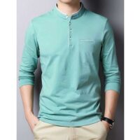 Men T-Shirt Mandarin Collar (Green, Navy blue, Red, Black)