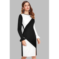 Stylish Women Bodycon Black White Slit Dress