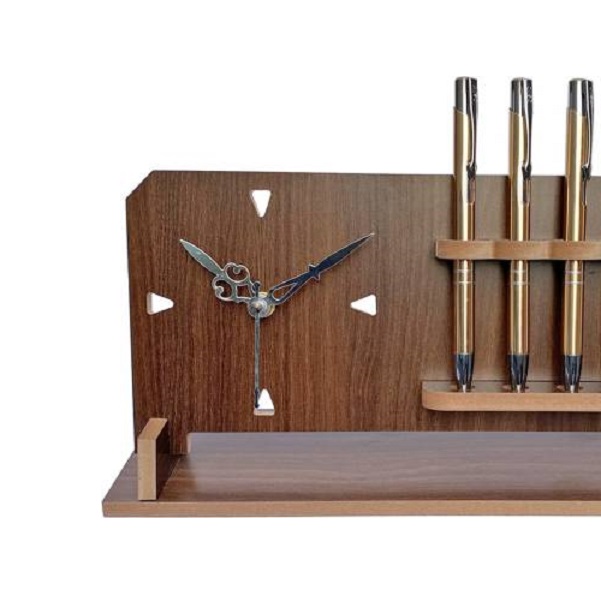 wood clock with pen holder