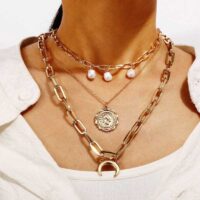 Women Layered Pearl Gold Plated Necklace