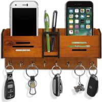 Trendy Brown Wood Key & Mobile Holder