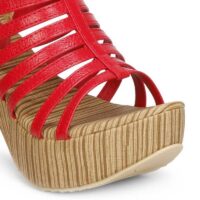 Women Red Cage Stripe Heels Sandal