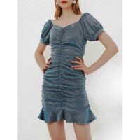 Women Bodycon Ruched Blue Dress