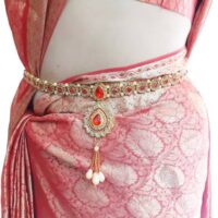Women Gold Waist Hip Belt Kamarband (Red Stone)